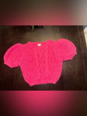 POL Hot Pink Cable Knit Puff Sleeve Sweater